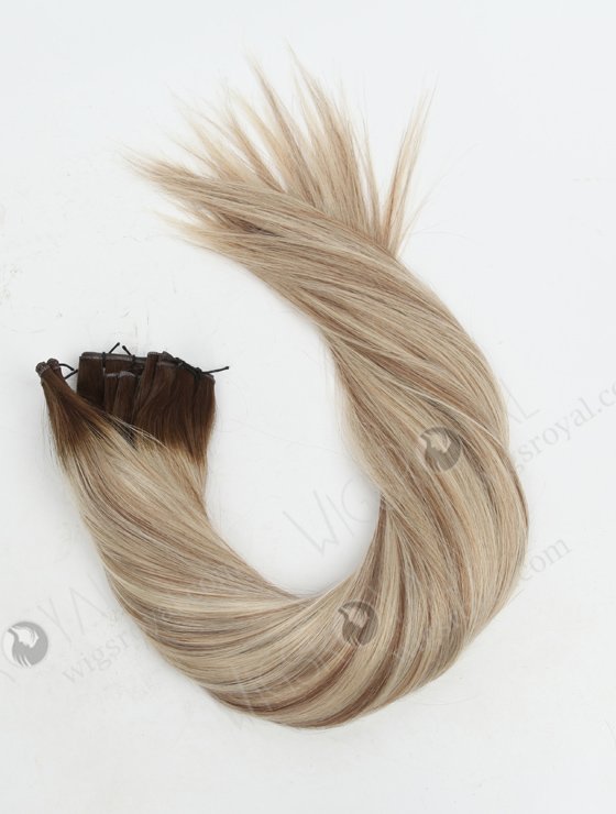 Best quality real human hair genius weft rooted blonde with brown highlights WR-GW-013-20793