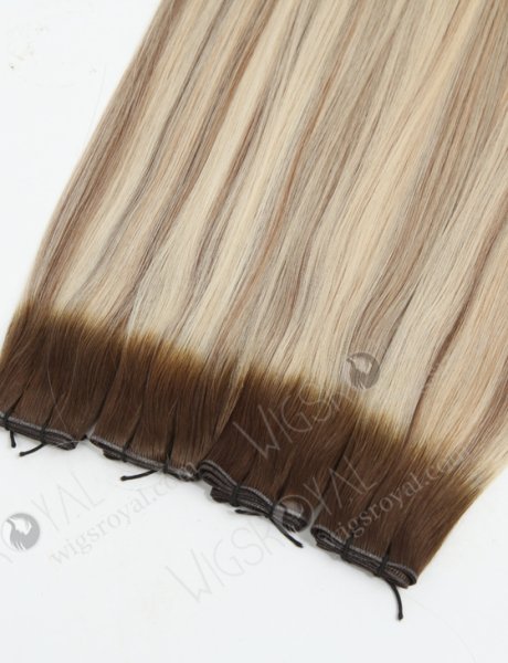 Best quality real human hair genius weft rooted blonde with brown highlights WR-GW-013