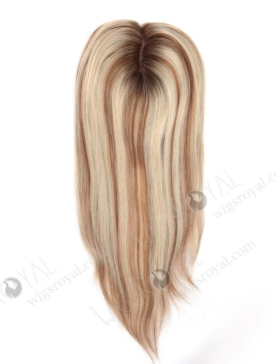 In Stock 5.5"*5.5" With Silk Top (4.5"x4.5") European Virgin Hair 16" All One Length Straight Color T9/60# with 9# highlights Silk Top Hair Topper-104-21248