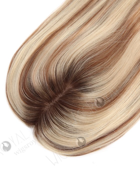 In Stock 5.5"*5.5" With Silk Top (4.5"x4.5") European Virgin Hair 16" All One Length Straight Color T9/60# with 9# highlights Silk Top Hair Topper-104-21249
