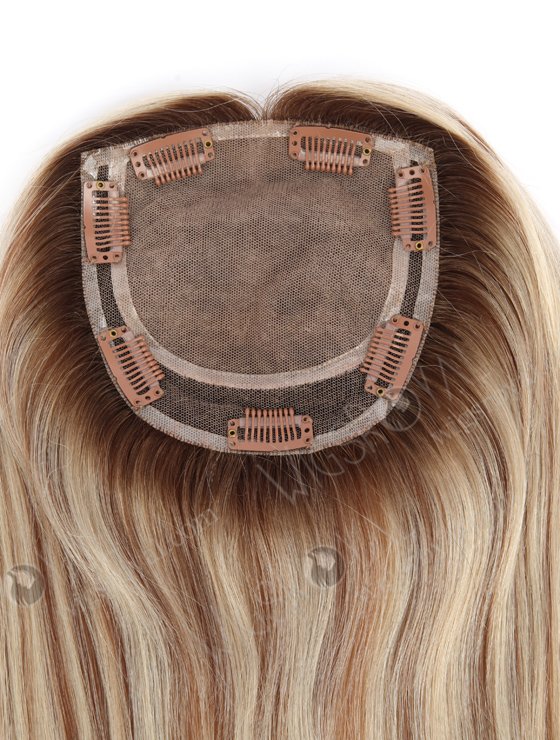 In Stock 5.5"*5.5" With Silk Top (4.5"x4.5") European Virgin Hair 16" All One Length Straight Color T9/60# with 9# highlights Silk Top Hair Topper-104-21250
