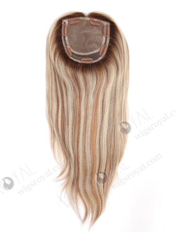 In Stock 5.5"*5.5" With Silk Top (4.5"x4.5") European Virgin Hair 16" All One Length Straight Color T9/60# with 9# highlights Silk Top Hair Topper-104-21252
