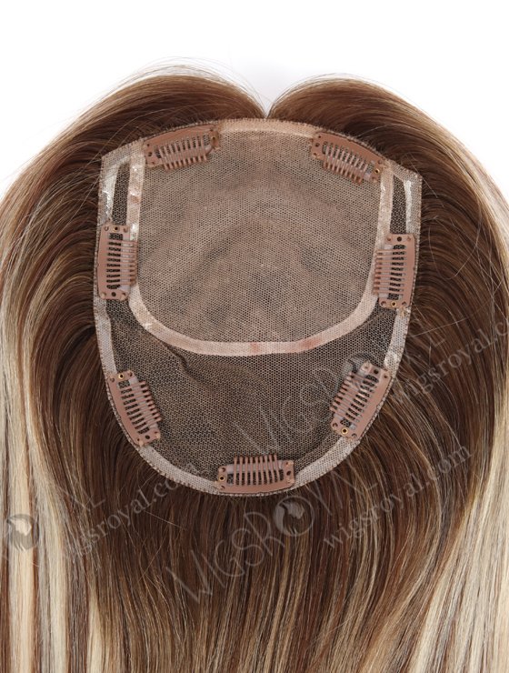 In Stock 5.5"*7" With Silk Top (4.5"x4.5") European Virgin Hair 20" All One Length Straight Color T9/60# with 9# highlights Silk Top Hair Topper-105-21258