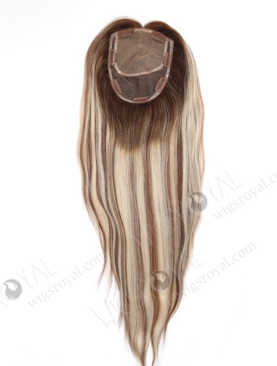 In Stock 5.5"*7" With Silk Top (4.5"x4.5") European Virgin Hair 20" All One Length Straight Color T9/60# with 9# highlights Silk Top Hair Topper-105-21257