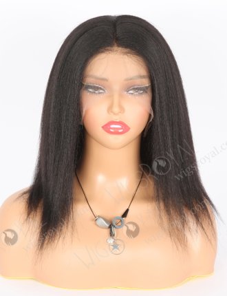 In Stock Indian Remy Hair 12" 30% Yaki and 70% Kinky Straight Evenly Blended 1# Color Full Lace Wig FLW-01919