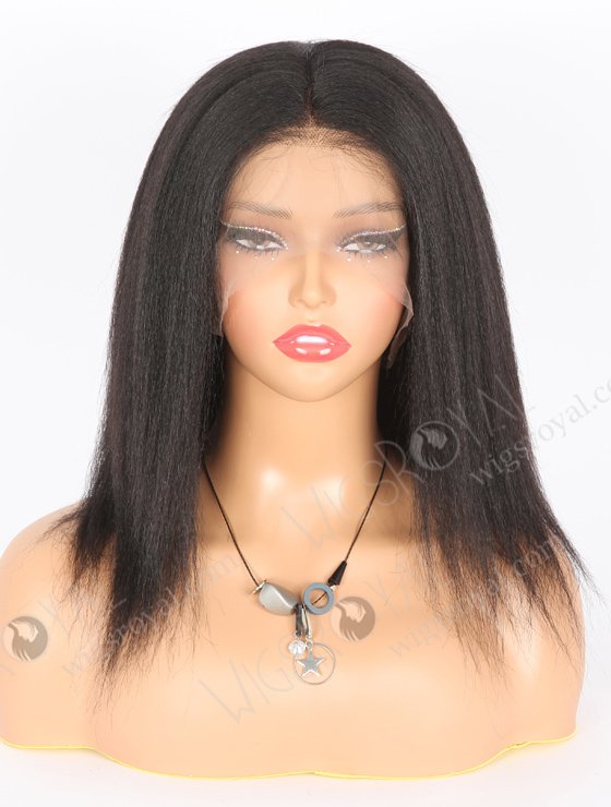 In Stock Indian Remy Hair 12" 30% Yaki and 70% Kinky Straight Evenly Blended 1# Color Full Lace Wig FLW-01919