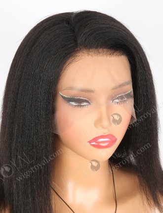 In Stock Indian Remy Hair 12" 30% Yaki and 70% Kinky Straight Evenly Blended 1# Color Full Lace Wig FLW-01919