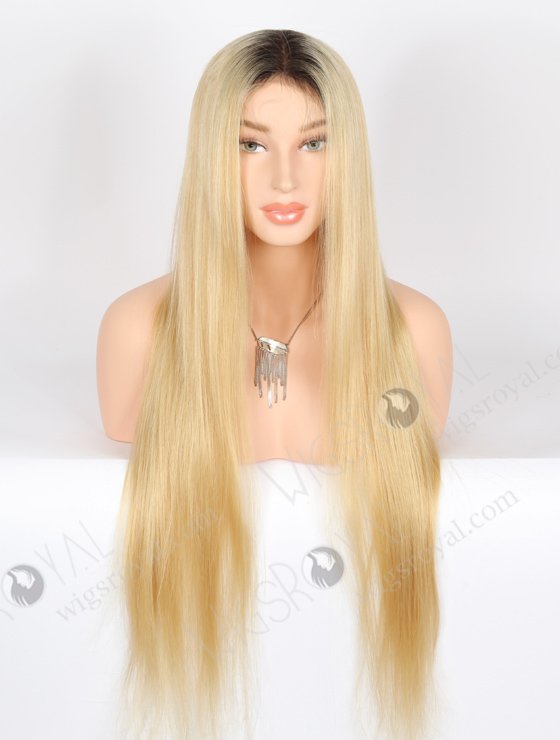 In Stock Chinese Virgin Hair 30" Straight Dark Roots with Blonde Color as Pic Color Full Lace Wig FLW-07338-21756