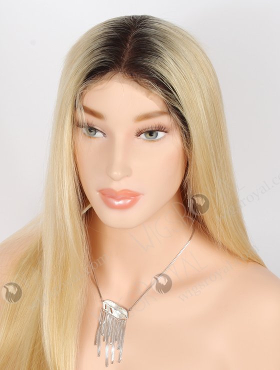 In Stock Chinese Virgin Hair 30" Straight Dark Roots with Blonde Color as Pic Color Full Lace Wig FLW-07338-21757