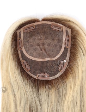 Most Natural Looking Silk Base Scalp Topper 16 Inch Real Human Hair Blonde with Brown Highlights Topper-113