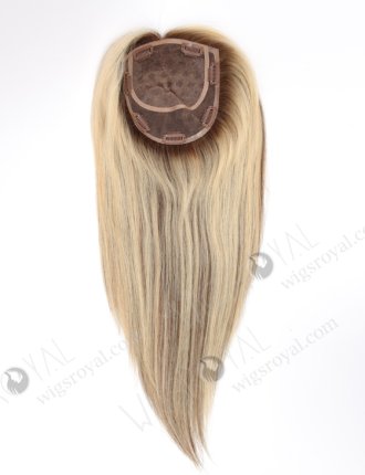 Most Natural Looking Silk Base Scalp Topper 16 Inch Real Human Hair Blonde with Brown Highlights Topper-113