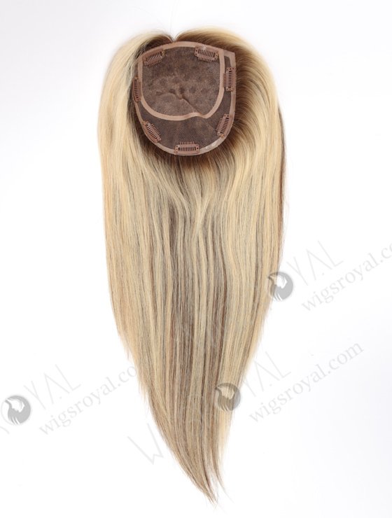 Most Natural Looking Silk Base Scalp Topper 16 Inch Real Human Hair Blonde with Brown Highlights Topper-113