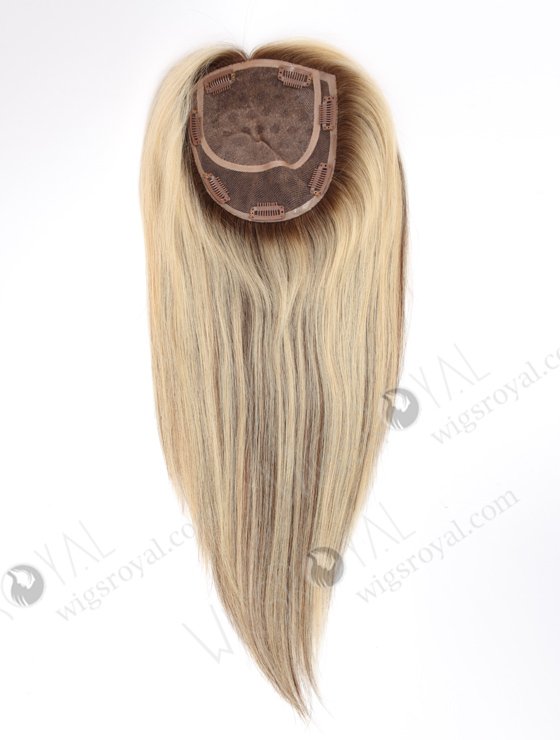 In Stock 6"*6.5" European Virgin Hair 16" Straight T4/22# with 4# Highlights Color Silk Top Hair Topper-113-21992