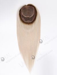 16 Inch Full Volume Silk Top Hair Topper Stunning White Blonde with Brown Roots European Virgin Hair Topper-114 