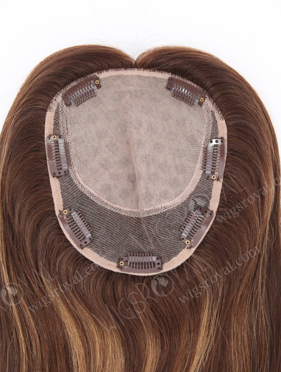 In Stock 6"*6.5" European Virgin Hair 16" Straight 3# with T3/8# Highlights Color Silk Top Hair Topper-110-21973