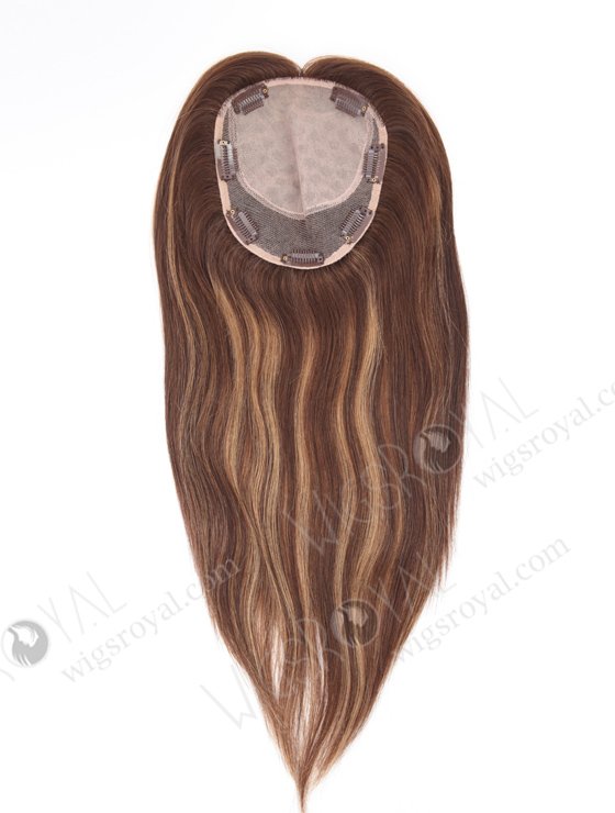 In Stock 6"*6.5" European Virgin Hair 16" Straight 3# with T3/8# Highlights Color Silk Top Hair Topper-110-21976