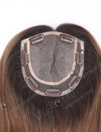 Invisible Brown Hair Toppers with Darker Roots 16 Inch European Remy Human Hair Topper-111
