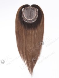 Invisible Brown Hair Toppers with Darker Roots 16 Inch European Remy Human Hair Topper-111