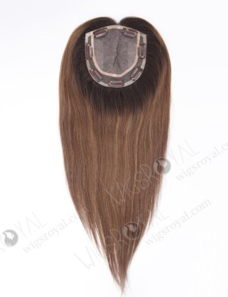 Invisible Brown Hair Toppers with Darker Roots 16 Inch European Remy Human Hair Topper-111