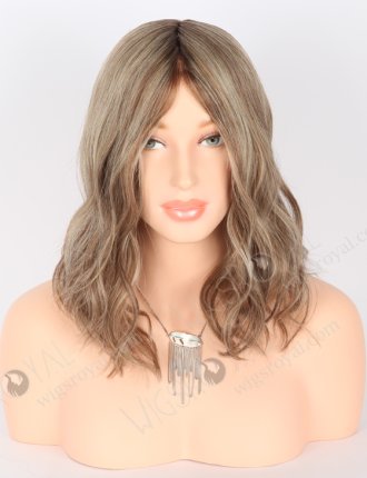 In Stock European Virgin Hair 12" Slight Wave Base 60#/10#/8a#, Roots 4# Color Monofilament Top Glueless Wig GLM-08005