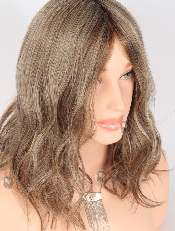 In Stock European Virgin Hair 12" Slight Wave Base 60#/10#/8a#, Roots 4# Color Monofilament Top Glueless Wig GLM-08005-22303