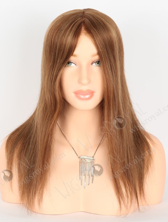 In Stock European Virgin Hair 16" Straight 6# with 8#, 9# Highlights Color Monofilament Top Glueless Wig GLM-08010