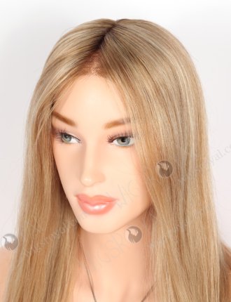 In Stock European Virgin Hair 16" Straight Base 8#/22#/60#, Roots 4# Color Monofilament Top Glueless Wig GLM-08006