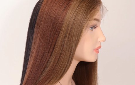 16 Inch Brazilian Human Hair Yaki Straight Half Brown Half Black Wig (FLW -04268)