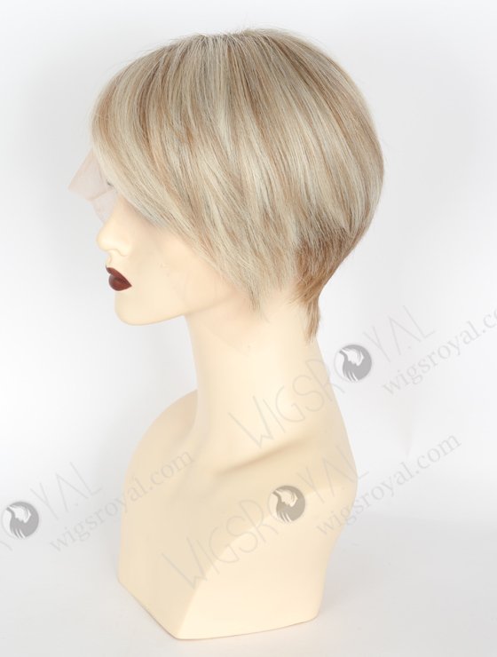 Short Pixie Cut Human Hair lace Front Wigs Stylish Platinum Blonde with Brown Highlights WR-CLF-038-22591