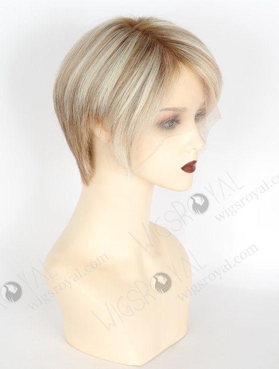 Short Pixie Cut Human Hair lace Front Wigs Stylish Platinum Blonde with Brown Highlights WR-CLF-038-22585