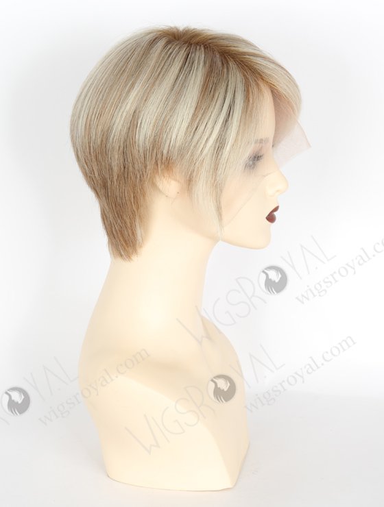 Short Pixie Cut Human Hair lace Front Wigs Stylish Platinum Blonde with Brown Highlights WR-CLF-038-22586