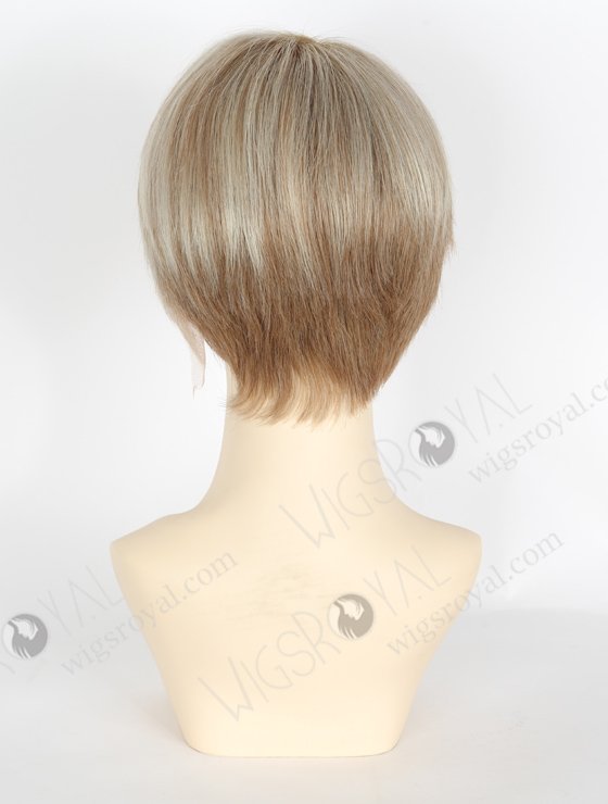 Short Pixie Cut Human Hair lace Front Wigs Stylish Platinum Blonde with Brown Highlights WR-CLF-038-22592