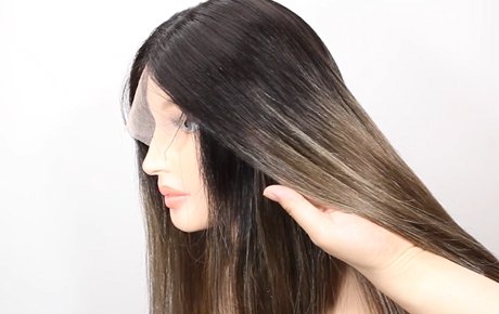 Highlights ombre color hair human hair lace front wig - (MZ-062479-4)