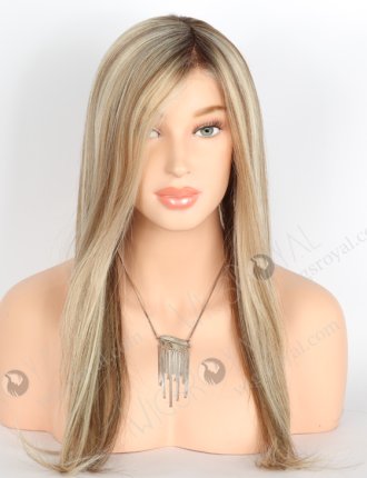 In Stock European Virgin Hair 16" Natural Straight Base 60#/9#/27#, Roots 4# Color Monofilament Top Glueless Wig GLM-08003