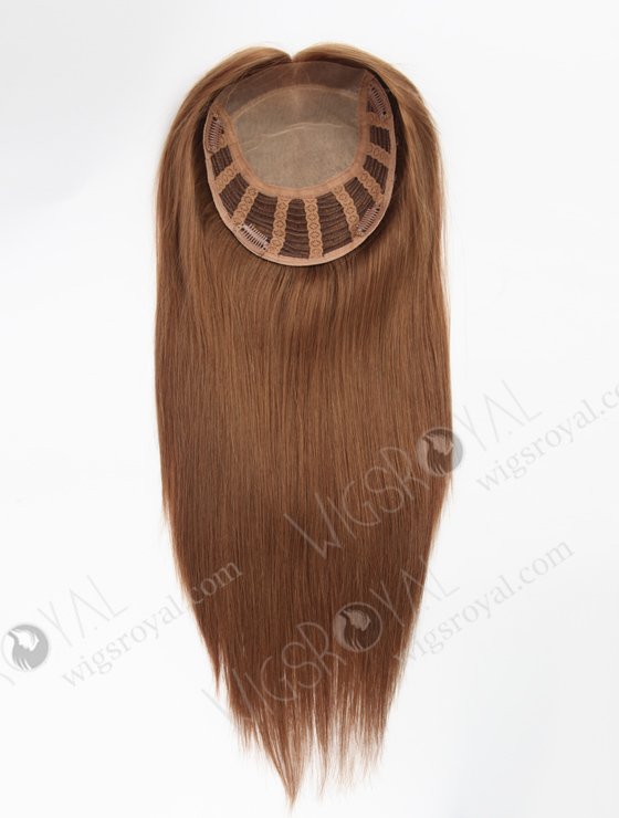 In Stock European Virgin Hair 16" Straight 9# Color 7"×8" Silk Top Open Weft Human Hair Topper-128-22873