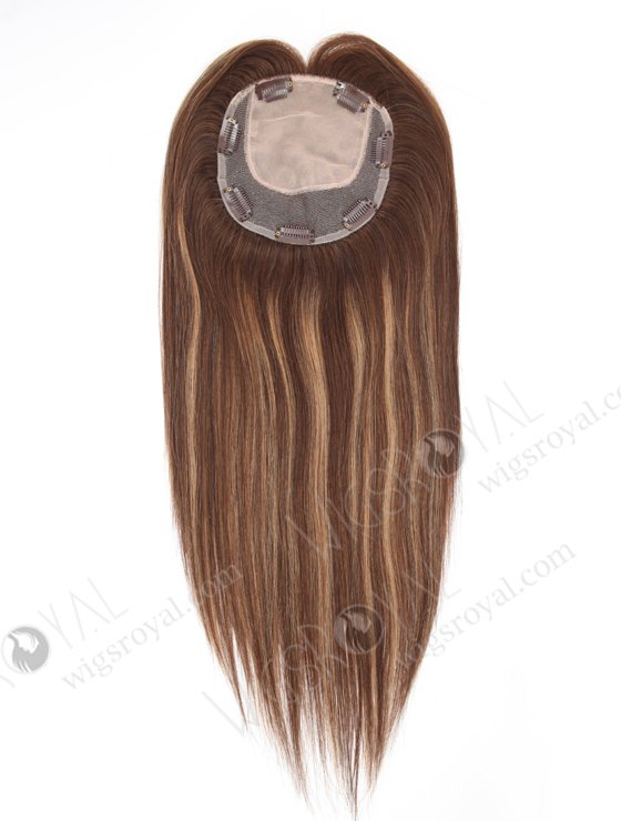 Most Realistic Silk Top Scalp Topper Online 16 Inch Gorgeous Balayage Highlighted European Hair Topper-143