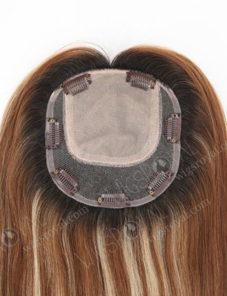 Chestnut Brown Silk Base Topper With Strawberry Blonde Highlights Topper-141