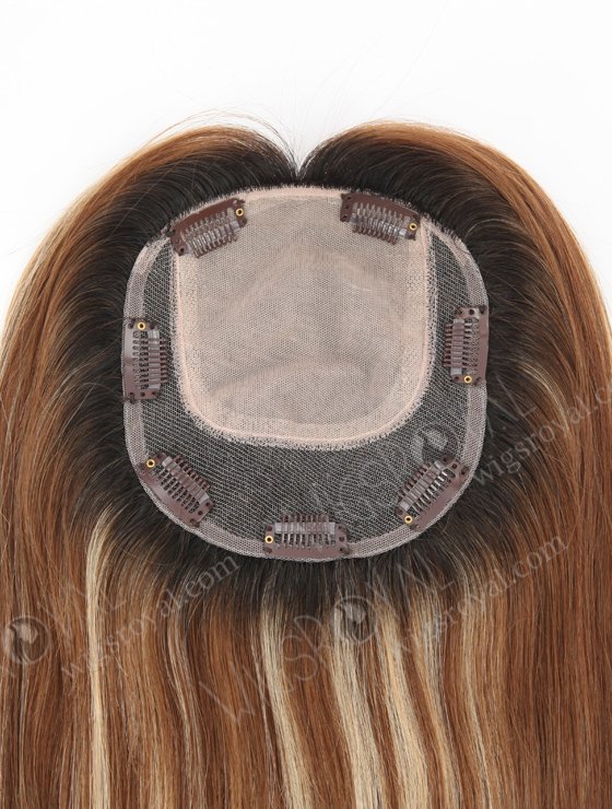 Chestnut Brown Silk Base Topper With Strawberry Blonde Highlights Topper-141-22957