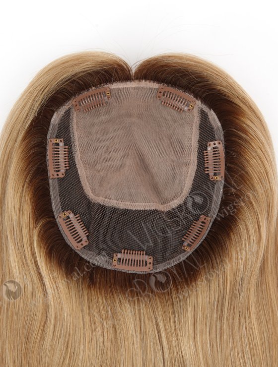 In Stock 5.5"*6.5" European Virgin Hair 16" Straight T4/8# With T4/613# Highlights Color Silk Top Hair Topper-147-22974