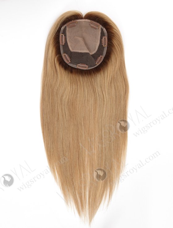 In Stock 5.5"*6.5" European Virgin Hair 16" Straight T4/8# With T4/613# Highlights Color Silk Top Hair Topper-147-22975