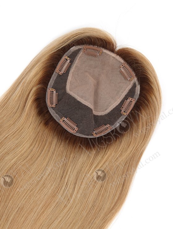 In Stock 5.5"*6.5" European Virgin Hair 16" Straight T4/8# With T4/613# Highlights Color Silk Top Hair Topper-147-22977