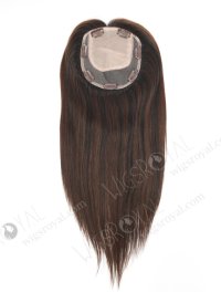 Affordable Silk Base Scalp Topper for Thinning Hair 16 Inch Amazing Black Brown Lowlights and Highlights Color Topper-139
