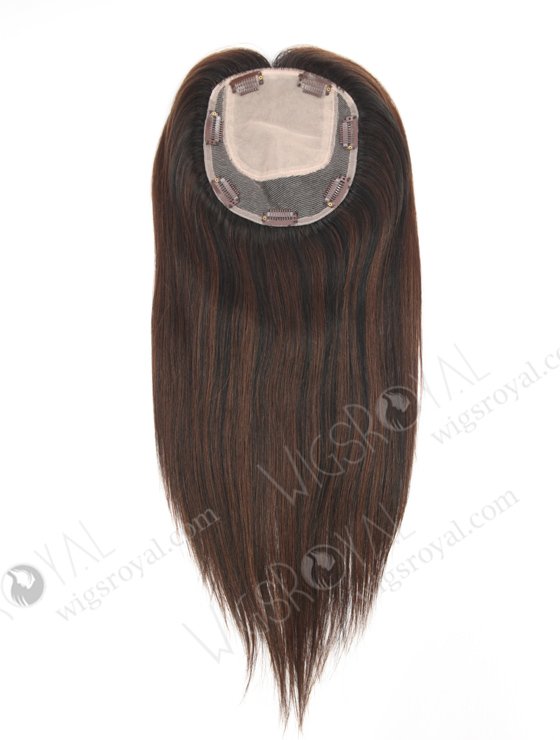 In Stock 5.5"*6.5" European Virgin Hair 16" Straight T1/3# With 1# Highlights Color Silk Top Hair Topper-139-22942