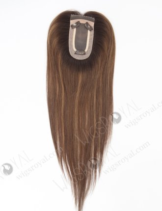 In Stock 2.75"*5.25" European Virgin Hair 16" Straight T2/10# with T2/8# Highlights Color Monofilament Hair Topper-122