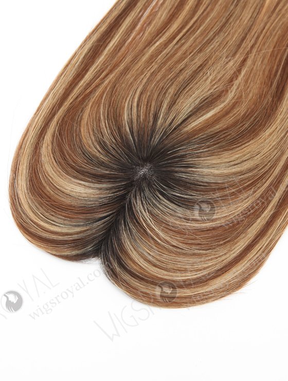 In Stock 2.75"*5.25" European Virgin Hair 16" Straight 6# with 27# Highlgihts, Natural Color Roots Monofilament Hair Topper-118-23083