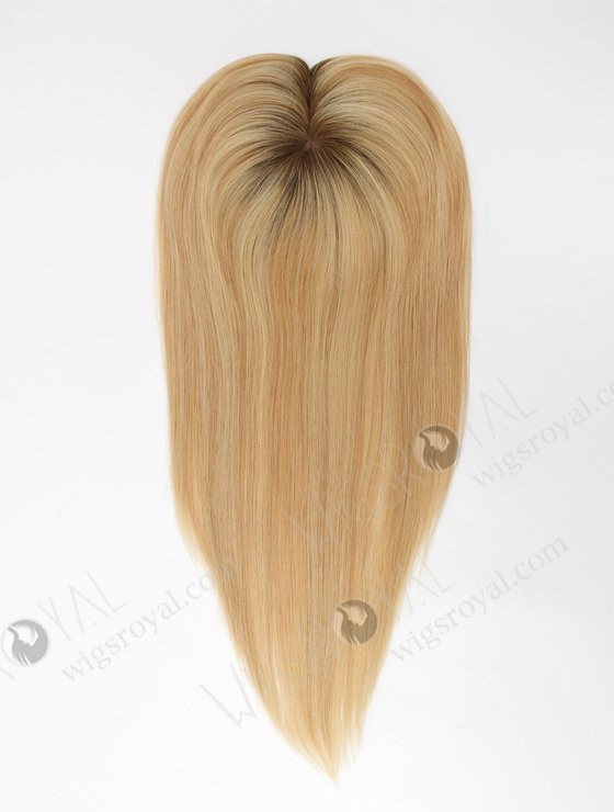 In Stock 5.5"*6.5" European Virgin Hair 16" Straight T9a/24# With T9a/18# Highlights Color Silk Top Hair Topper-146-23110
