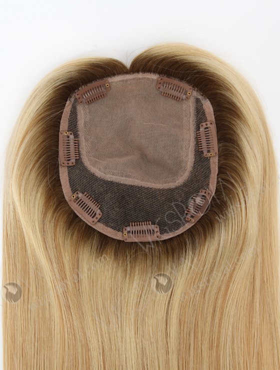 In Stock 5.5"*6.5" European Virgin Hair 16" Straight T9a/24# With T9a/18# Highlights Color Silk Top Hair Topper-146-23115