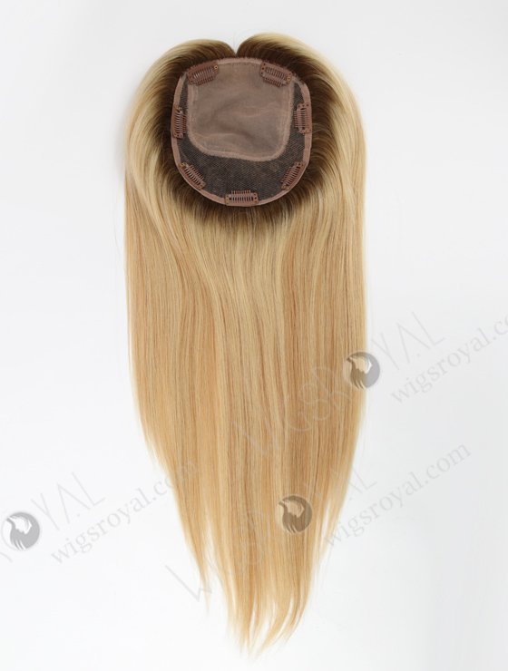 In Stock 5.5"*6.5" European Virgin Hair 16" Straight T9a/24# With T9a/18# Highlights Color Silk Top Hair Topper-146-23114