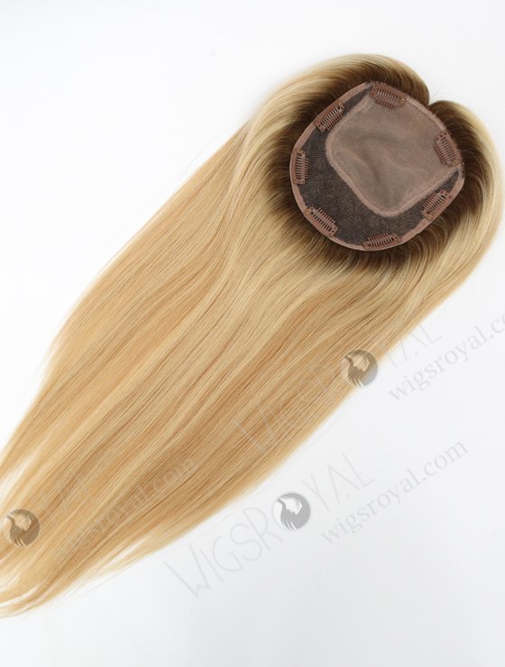 In Stock 5.5"*6.5" European Virgin Hair 16" Straight T9a/24# With T9a/18# Highlights Color Silk Top Hair Topper-146-23116