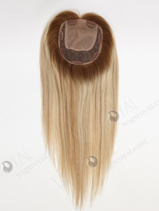 White Hair With Brown Highlight Full Coverage Hair Topper For Women Topper-138